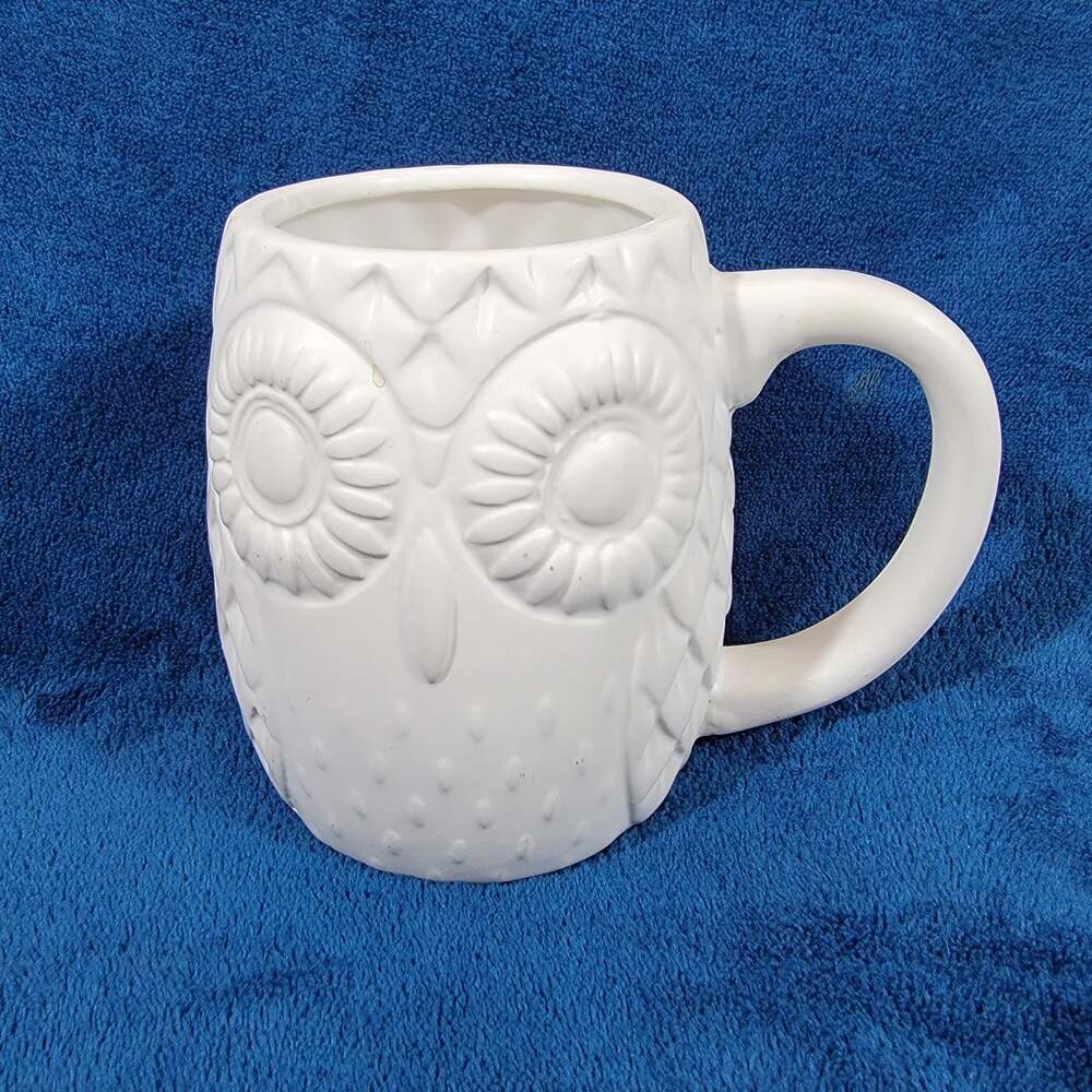 Maud Borud ceramic white owl coffee mug